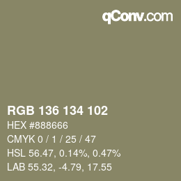 Color code: RGB 136 134 102 | qconv.com