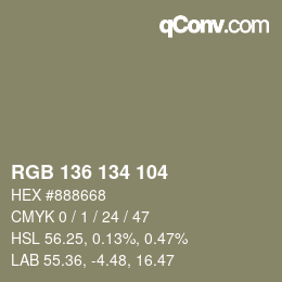 Color code: RGB 136 134 104 | qconv.com