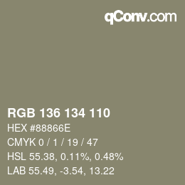 Color code: RGB 136 134 110 | qconv.com