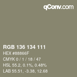 Color code: RGB 136 134 111 | qconv.com