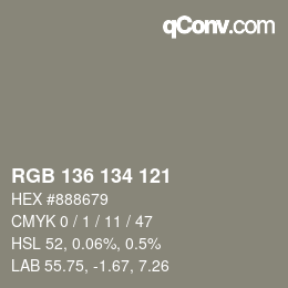 Color code: RGB 136 134 121 | qconv.com