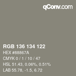 Color code: RGB 136 134 122 | qconv.com