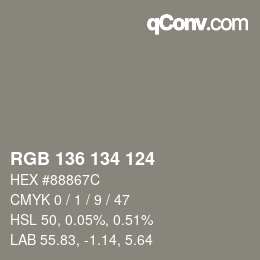 Color code: RGB 136 134 124 | qconv.com