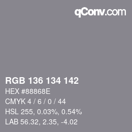 Color code: RGB 136 134 142 | qconv.com