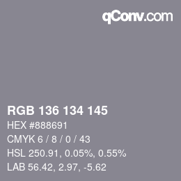 Color code: RGB 136 134 145 | qconv.com