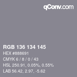 Color code: RGB 136 134 145 | qconv.com