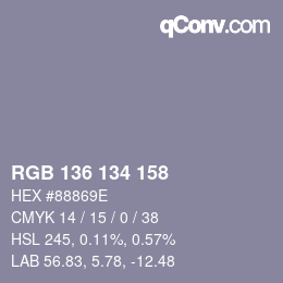 Farbcode: RGB 136 134 158 | qconv.com