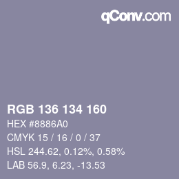 カラーコード: RGB 136 134 160 | qconv.com