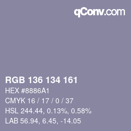 Color code: RGB 136 134 161 | qconv.com