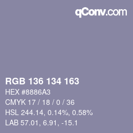 Color code: RGB 136 134 163 | qconv.com