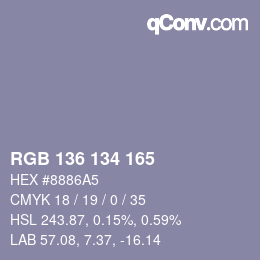 Color code: RGB 136 134 165 | qconv.com