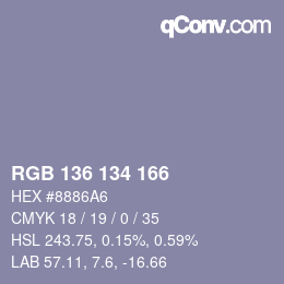 カラーコード: RGB 136 134 166 | qconv.com