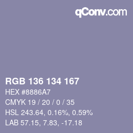 Color code: RGB 136 134 167 | qconv.com