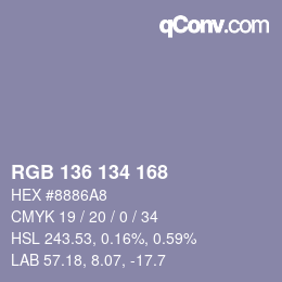 Color code: RGB 136 134 168 | qconv.com