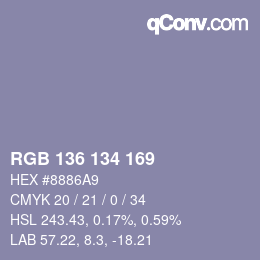 Color code: RGB 136 134 169 | qconv.com
