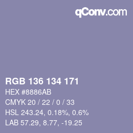 Código de color: RGB 136 134 171 | qconv.com