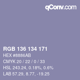 Código de color: RGB 136 134 171 | qconv.com