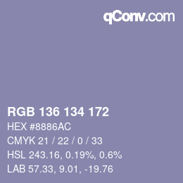 Color code: RGB 136 134 172 | qconv.com