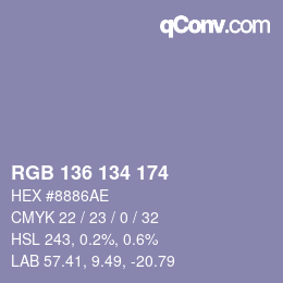 Color code: RGB 136 134 174 | qconv.com