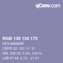 Color code: RGB 136 134 175 | qconv.com