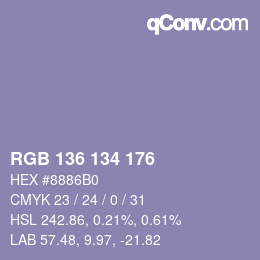 Color code: RGB 136 134 176 | qconv.com
