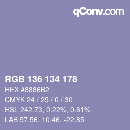 Color code: RGB 136 134 178 | qconv.com