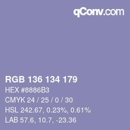 Color code: RGB 136 134 179 | qconv.com