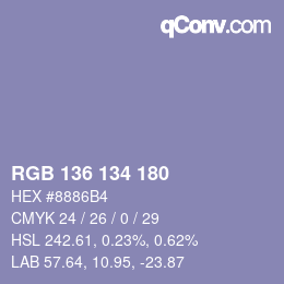Color code: RGB 136 134 180 | qconv.com