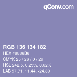 Color code: RGB 136 134 182 | qconv.com