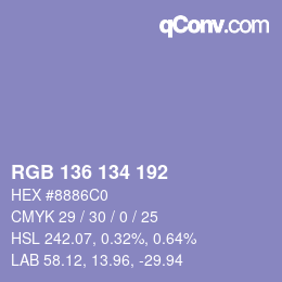 Color code: RGB 136 134 192 | qconv.com