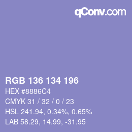 Color code: RGB 136 134 196 | qconv.com