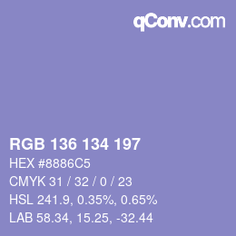 Color code: RGB 136 134 197 | qconv.com