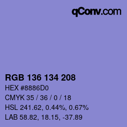 Color code: RGB 136 134 208 | qconv.com