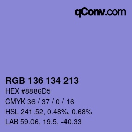Color code: RGB 136 134 213 | qconv.com