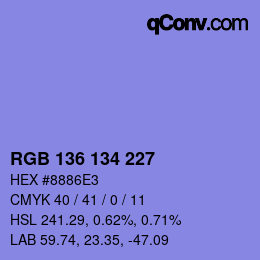 Color code: RGB 136 134 227 | qconv.com