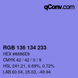 Color code: RGB 136 134 233 | qconv.com