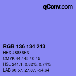 Color code: RGB 136 134 243 | qconv.com