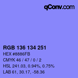 カラーコード: RGB 136 134 251 | qconv.com