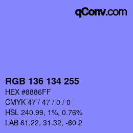 Color code: RGB 136 134 255 | qconv.com