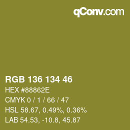 Color code: RGB 136 134 46 | qconv.com