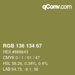 Color code: RGB 136 134 67 | qconv.com