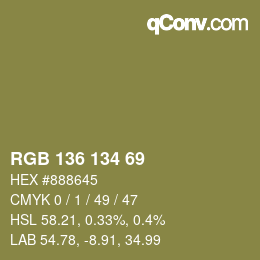 Color code: RGB 136 134 69 | qconv.com
