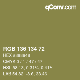 Farbcode: RGB 136 134 72 | qconv.com