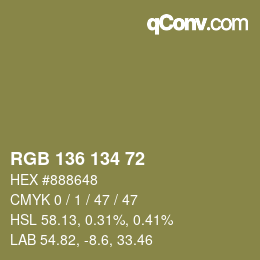 Color code: RGB 136 134 72 | qconv.com