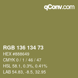 Color code: RGB 136 134 73 | qconv.com