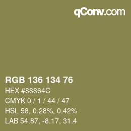 Color code: RGB 136 134 76 | qconv.com