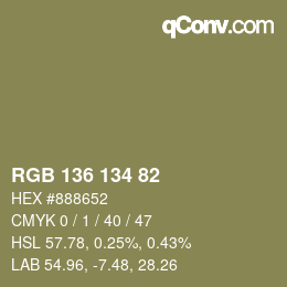 Color code: RGB 136 134 82 | qconv.com