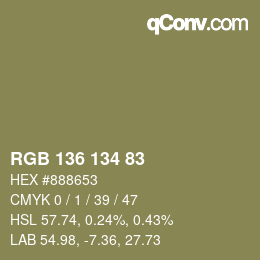 Color code: RGB 136 134 83 | qconv.com