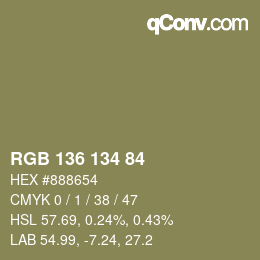 Color code: RGB 136 134 84 | qconv.com