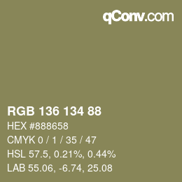 Color code: RGB 136 134 88 | qconv.com